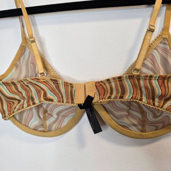 Out From Under Balconette Bra Women's 32D Brown Swirl Print Mesh Underwire - Picture 4 of 5